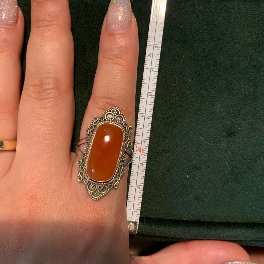 Boho sterling silver carnelian ring